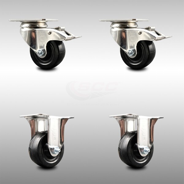 Service Caster 3 Inch 316SS Soft Rubber Wheel Swivel Top Plate Caster Lock Brake 2 Rigid, 2PK SCC-SS316TTL20S314-SRS-2-R-2 - main